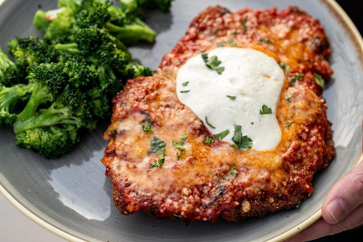 Keto Fried Chicken Parmesan with Broccoli