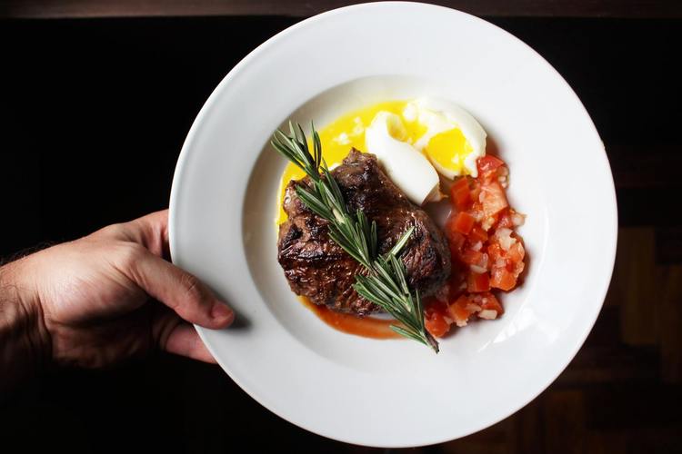 Keto Entrecote Steak with Tomato, Eggs and Rosemary Recipe